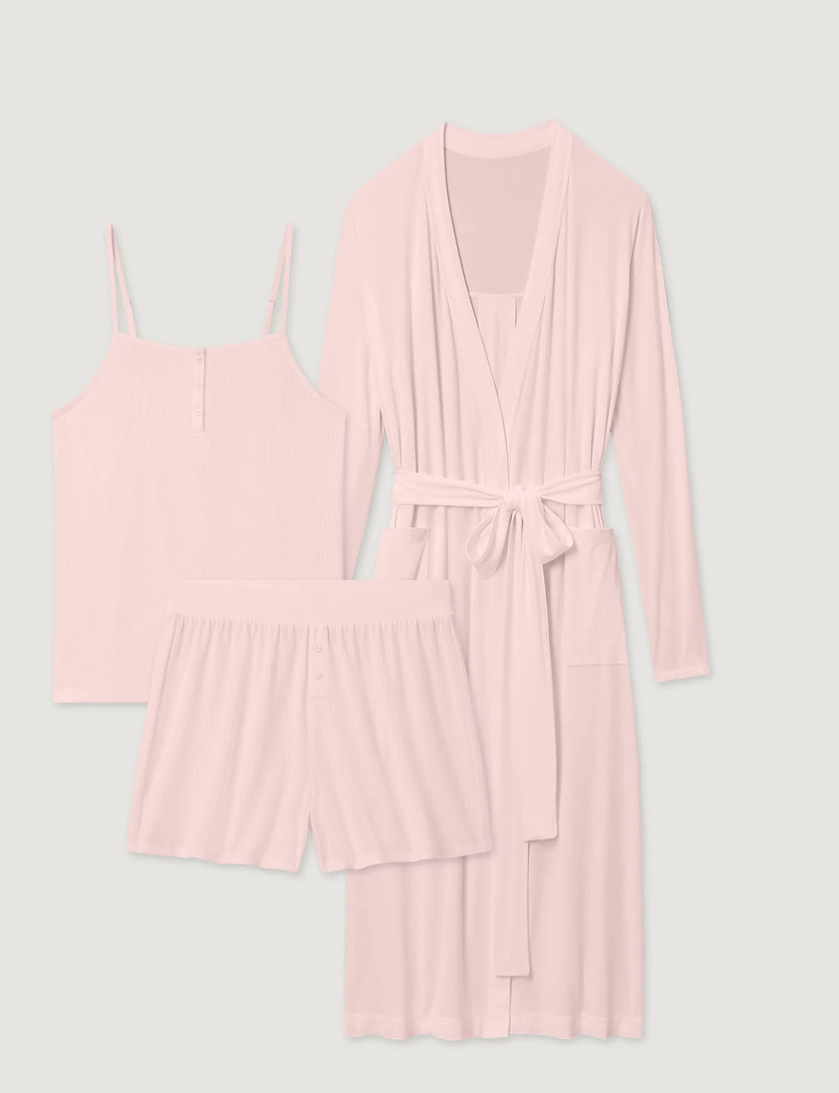 Women's Second Skin Robe, Luxe Rib Cami & Short Set