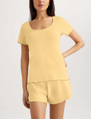 Women's Cotton Pointelle Rib Tee & Short Set